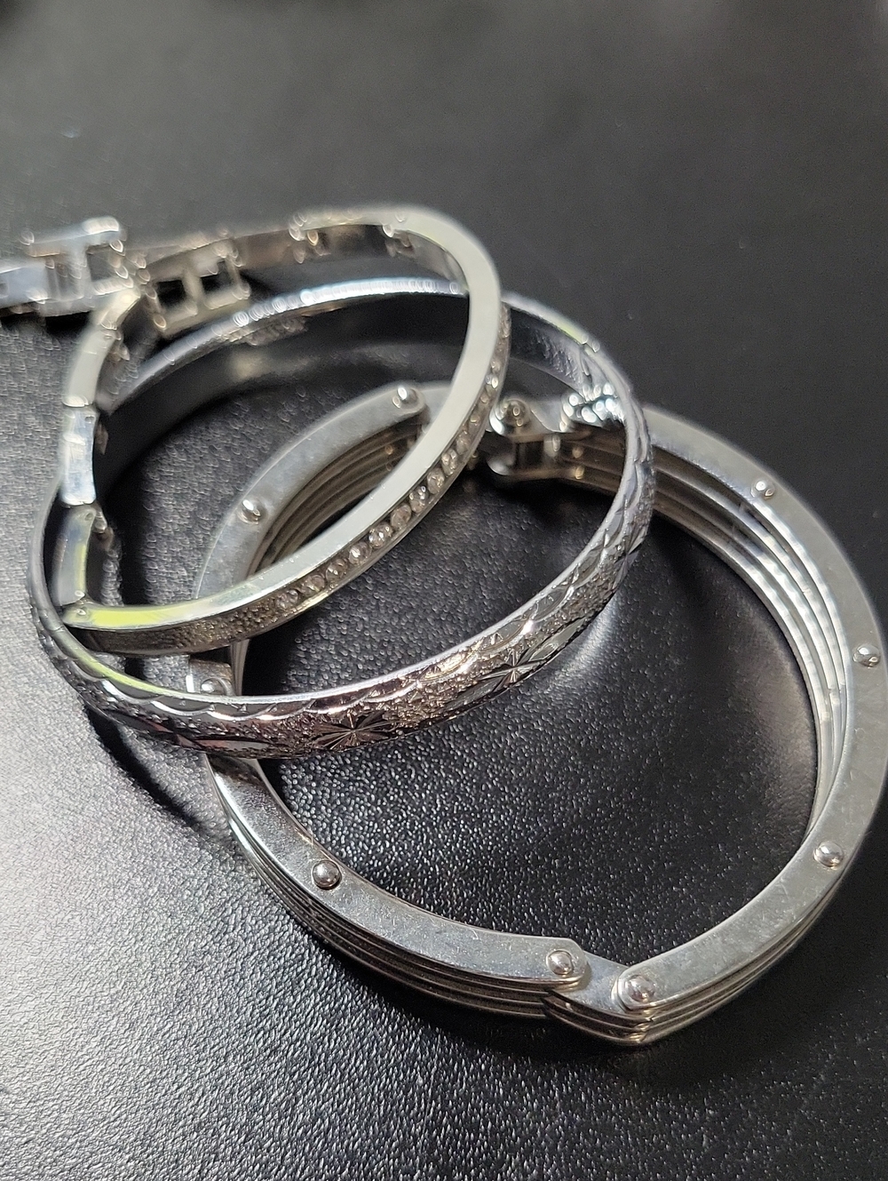 Silver Tone Crystal Multi-Stack Bangle Set - Picture 6 of 9